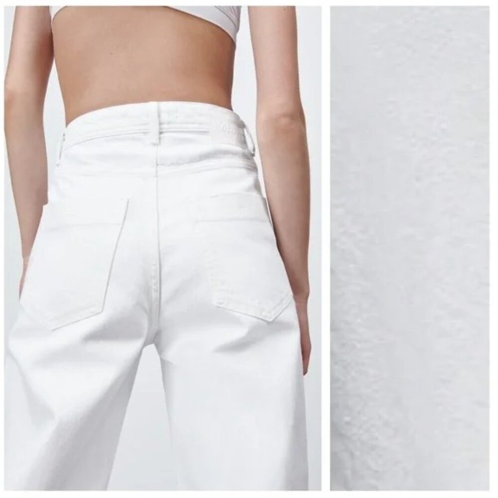 NWT Zara White Wide Leg Full Length Ripped Jeans SZ 8 Super High Rise Distressed - Picture 7 of 12